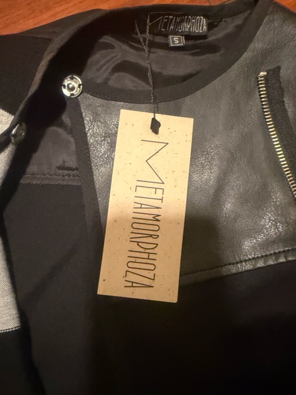 METAMORPHOZA  Black Trench dress coat  with Gray Stripe Panel - Picture 7 of 16